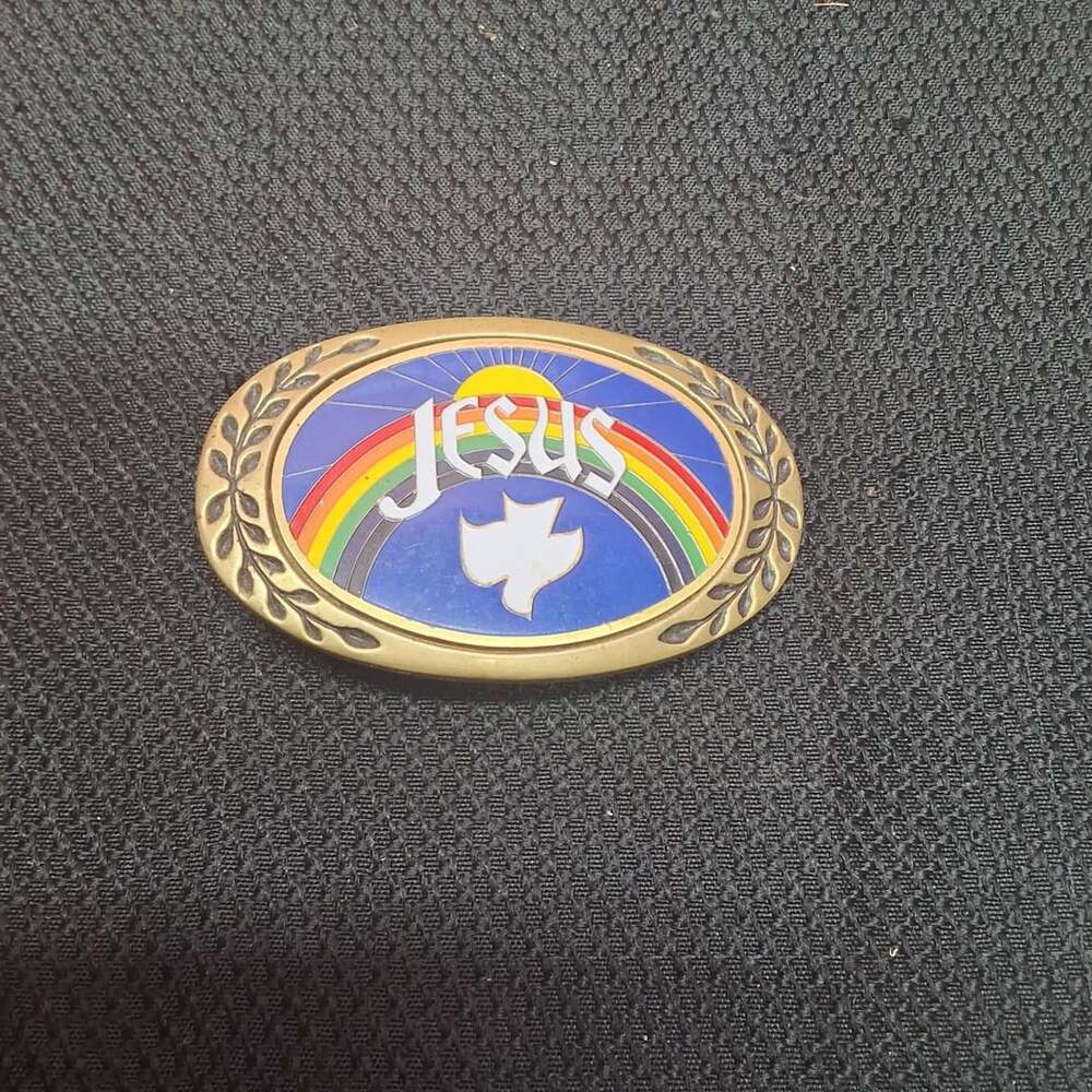 AMINCO Heritage Buckles Jesus Rainbow Dove Solid Brass Vintage Belt Buckle
